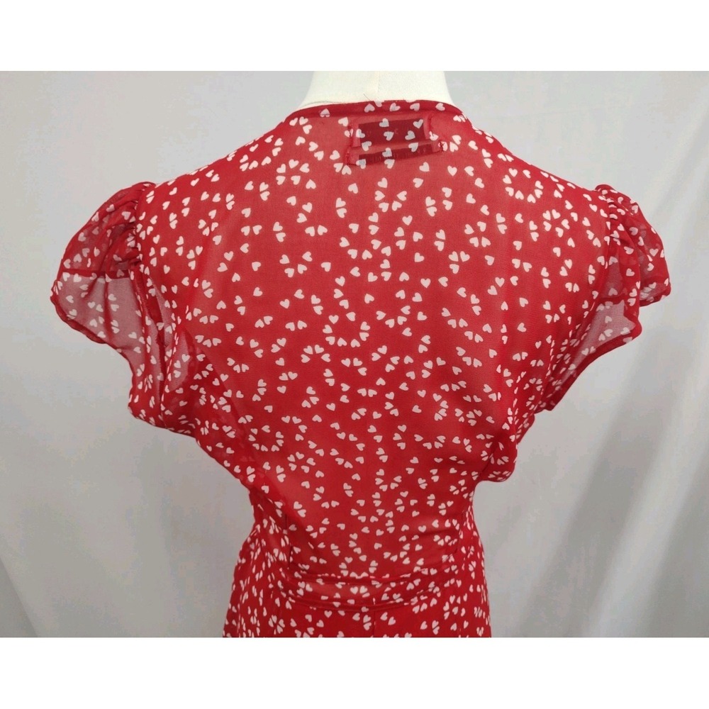 Urban Outfitters Wrap Dress Retro Style Romance Red Heart Print Chiffon V Neck M - Picture 6 of 8